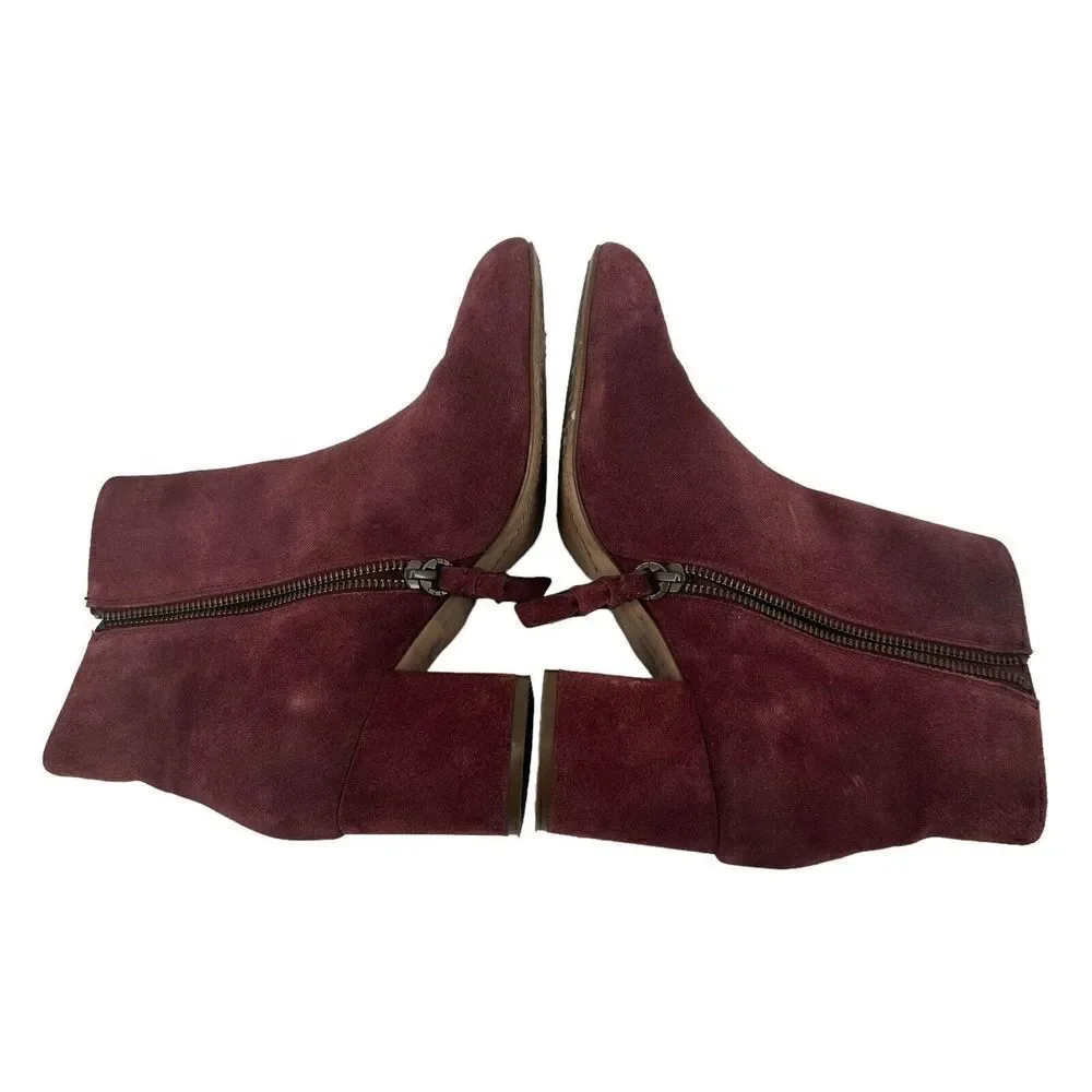 Splendid Ankle Boots Red Suede Leather Size 8.5 Side Zip Almond Toe Medium Heel